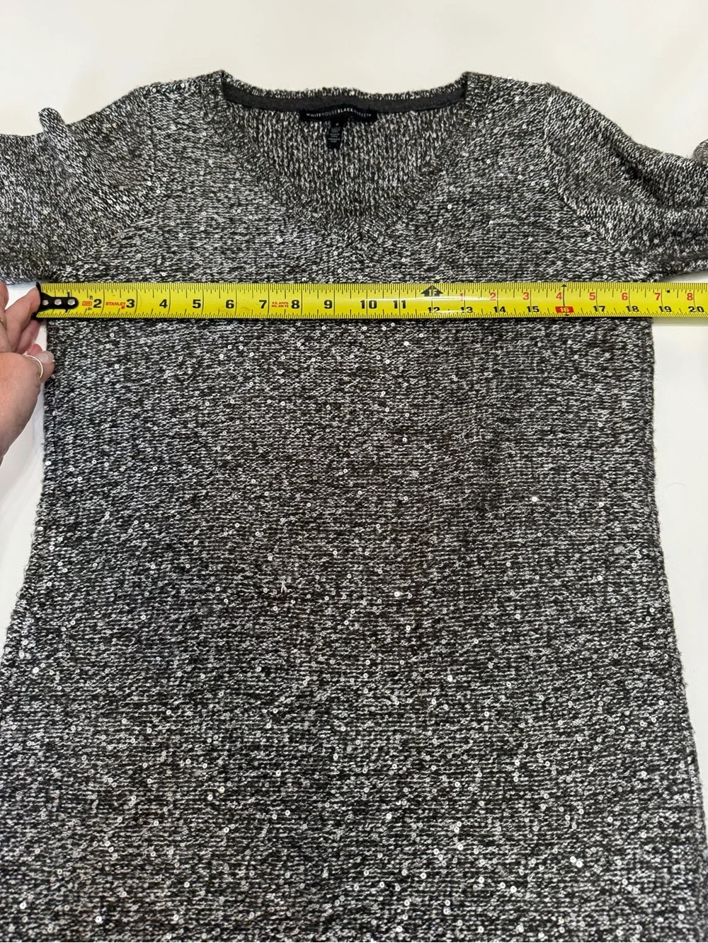 White House Black Market Charcoal V-Neck Speckled Knit Sweater